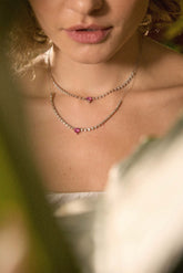 Shine Silver Necklace, White Rhodium, Natural Purple Chalcedony + Love Gift